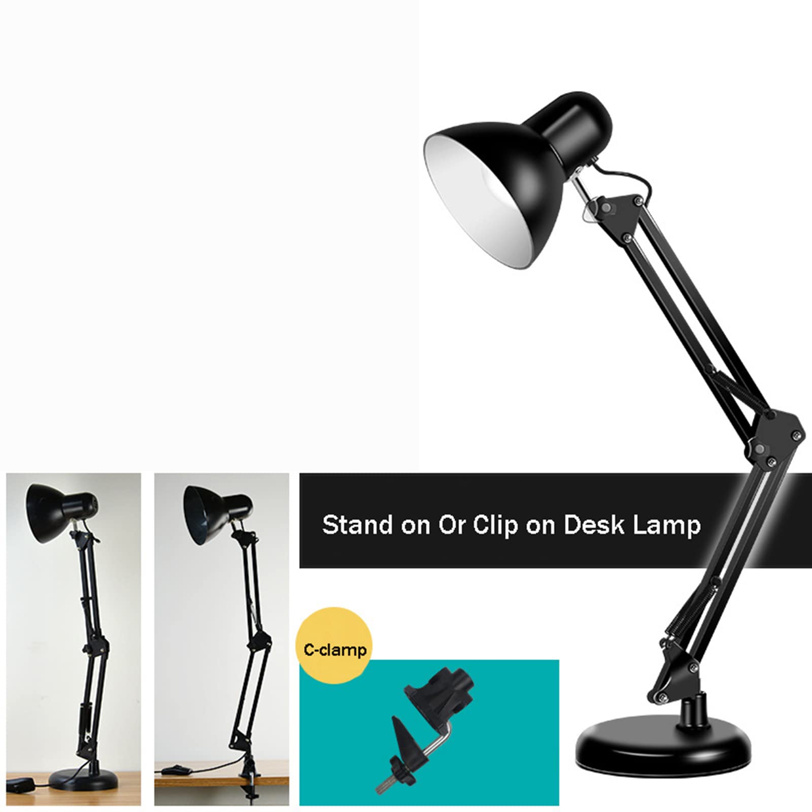 Nero LED Lampada da Scrivania con Pinza Regolabile Braccio Orientabile Architetti Lampada 3 Colori Lampada Lettura per La Casa E L'Ufficio