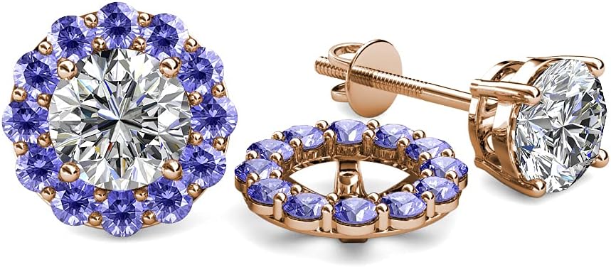 Round Tanzanite Halo Jacket for Stud Earrings 5/8 ctw 14K Rose Gold