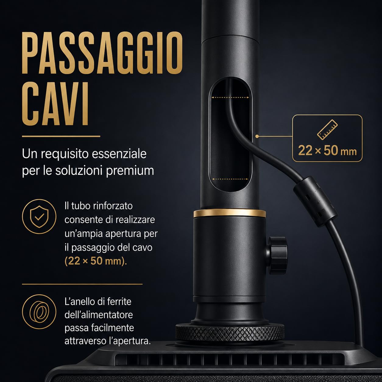 Staffa a Soffitto per Proiettore – Vano Alimentatore Integrato, Portata 10 kg, Lunghezza Regolabile 18-48 cm, Snodo Semisferico 360°, Cavo Nascosto