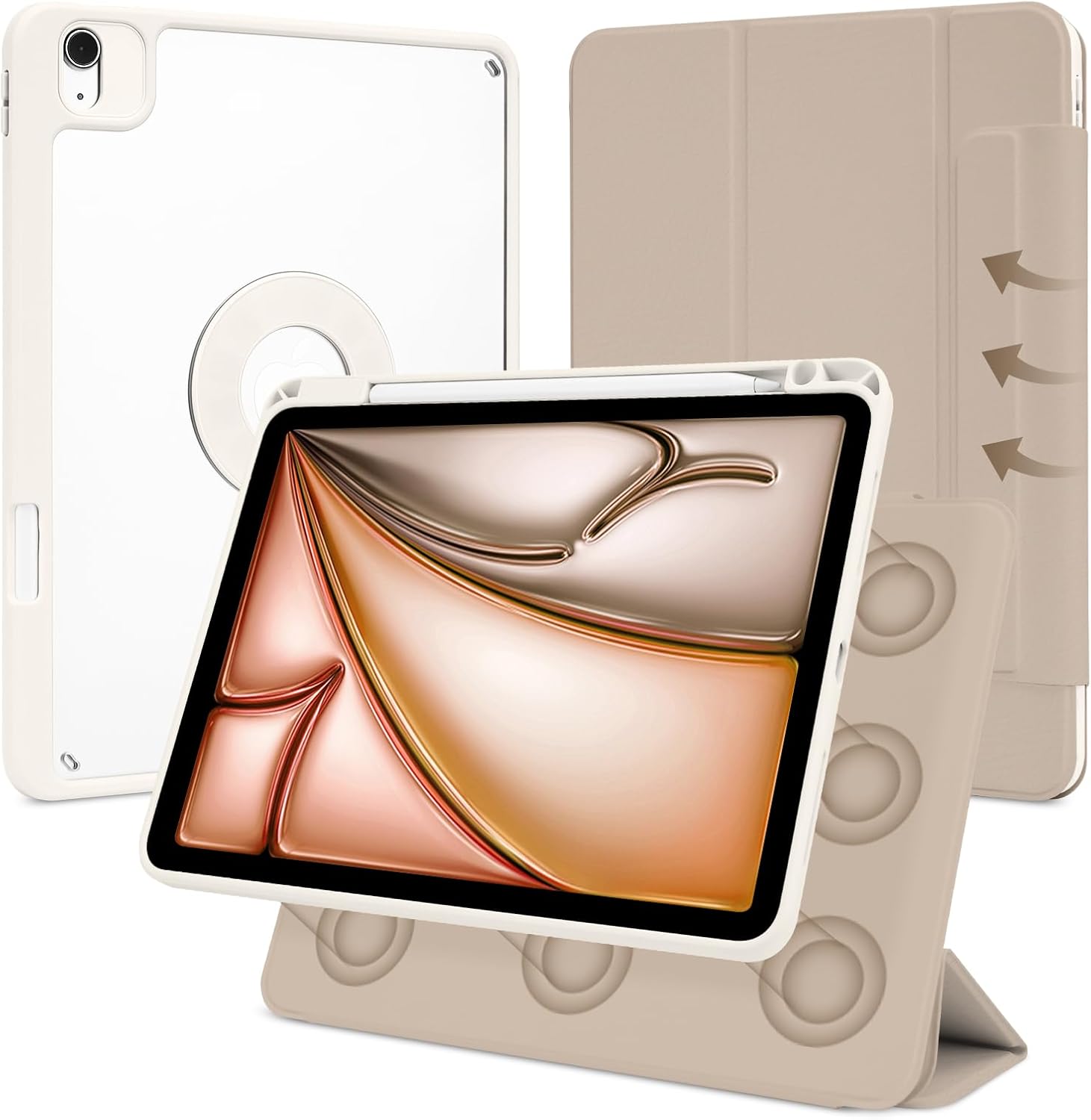 Case for iPad Air 11" M4/M3/M2 2026/2025/2024, iPad Air 10.9"5th/4th 2022/2020, iPad Pro 11" 4th/3rd/2nd 2022/2021/2020 with Pencil Holder, Vertical Stand, Detachable Magnetic, Oat Coffee+White