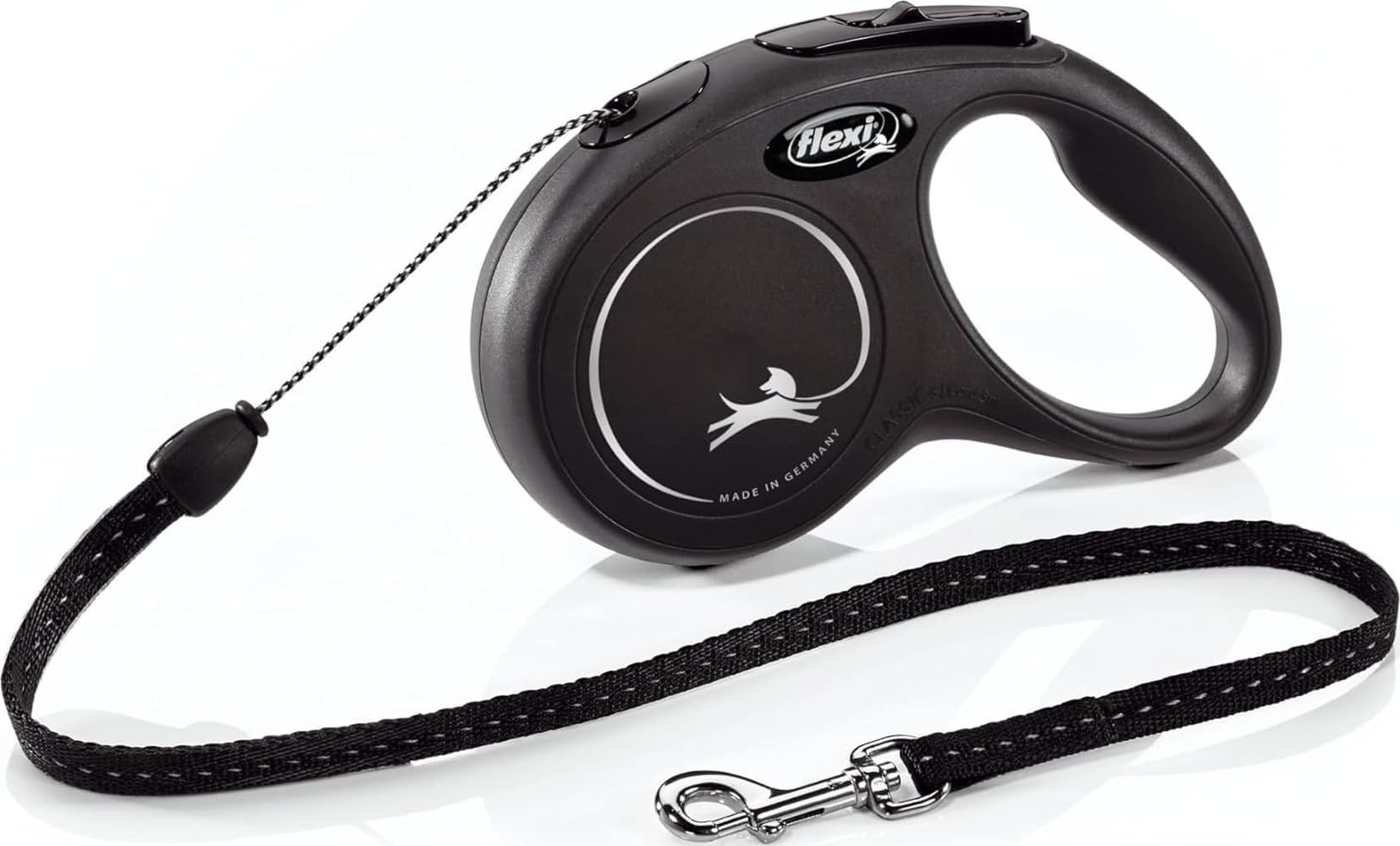 flexi Classic Retractable Dog Leash (Rope), Ergonomic, Durable and Tangle-Free, for Dogs up to 26 lbs, 16 ft, Small, Black