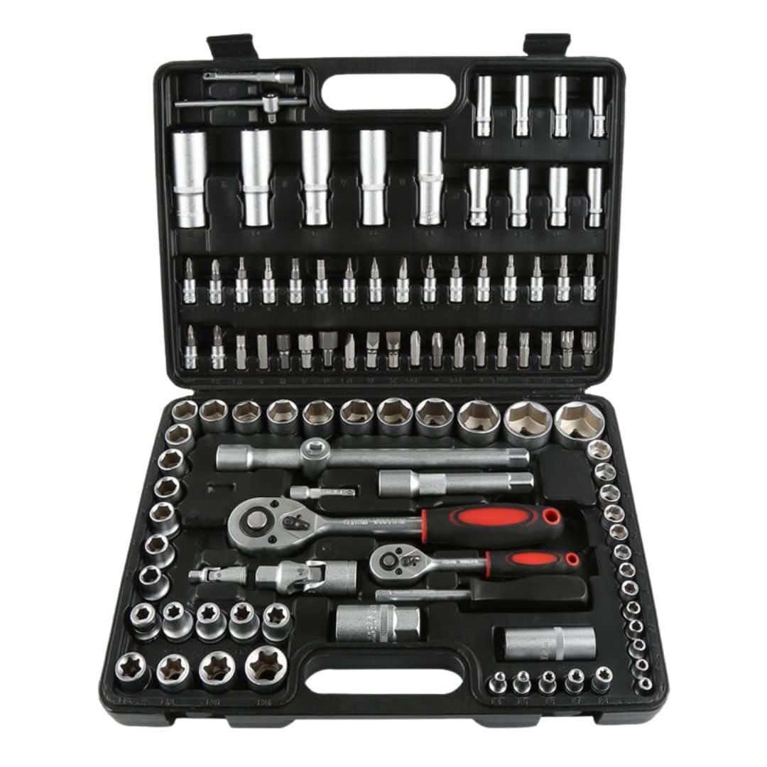 A.M.C. Set di Chiavi a Bussola con Cricchetto 1/4''+ 1/2'' 108 Pezzi, Valigetta Portatile, Kit di Attrezzi Meccanici per Auto