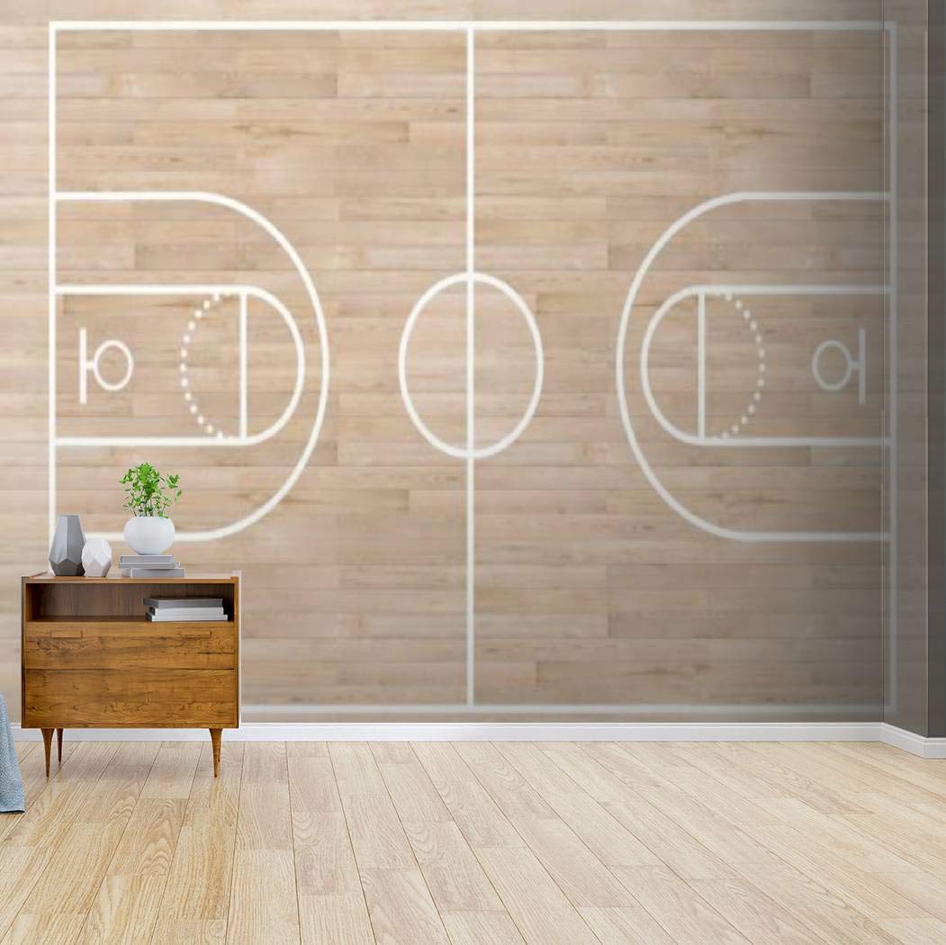 Top View Basketball Court Layout on Wooden Texture Background Canvas Print Wallpaper Mural Self Adhesive Peel & Stick Wall Decal Wall Poster Sticker