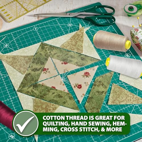 Image of Mandala Crafts Yellow Thread Cones for Machine and Hand Quilting - 2400 Yds 50 WT Multiple Purpose Mercerized 100% Cotton Threads for Sewing Machine Serger Embroidery