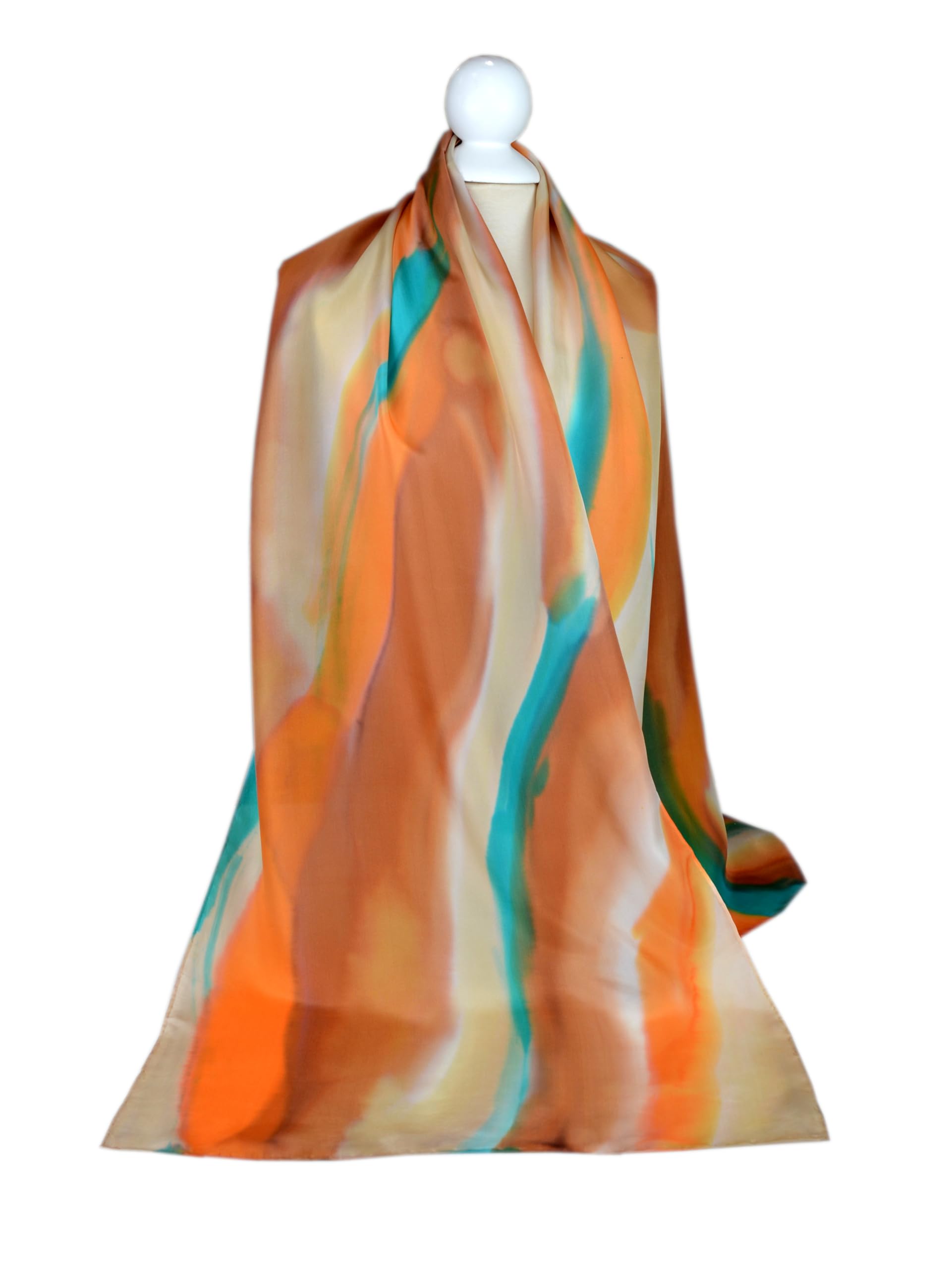 Fular de seda pintado a mano. Pañuelo de seda pintado a mano para mujer. 180x45cm. Colección 5 estaciones. (Verano Tardío)