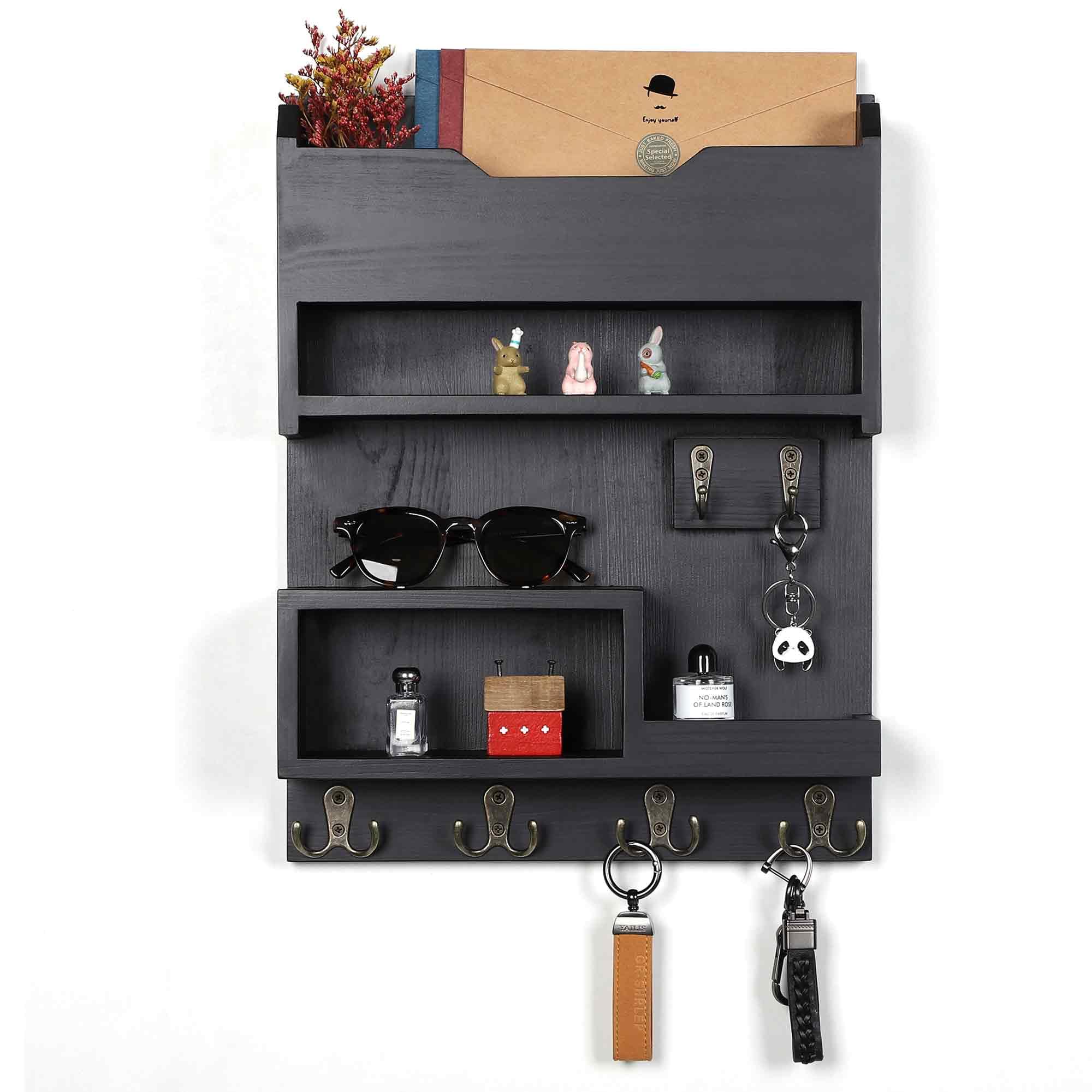 HEKFL Key Holder for Wall, Mail and Key Holder with Key Hooks, Mail Organizer Wall Mounted for Home Decor, Black
