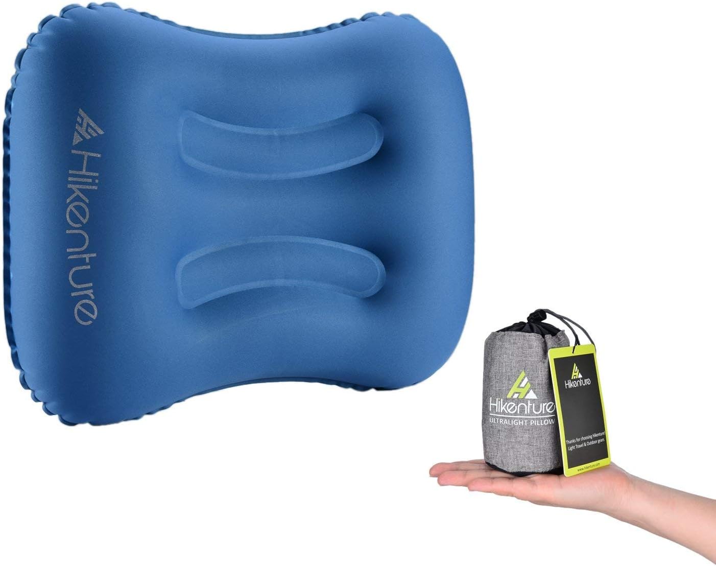 Hikenture Camping Travel Pillow Small Backpacking Pillow - Blow Up Compressible Neck Lumbar Support for Hiking, Travel, Beach