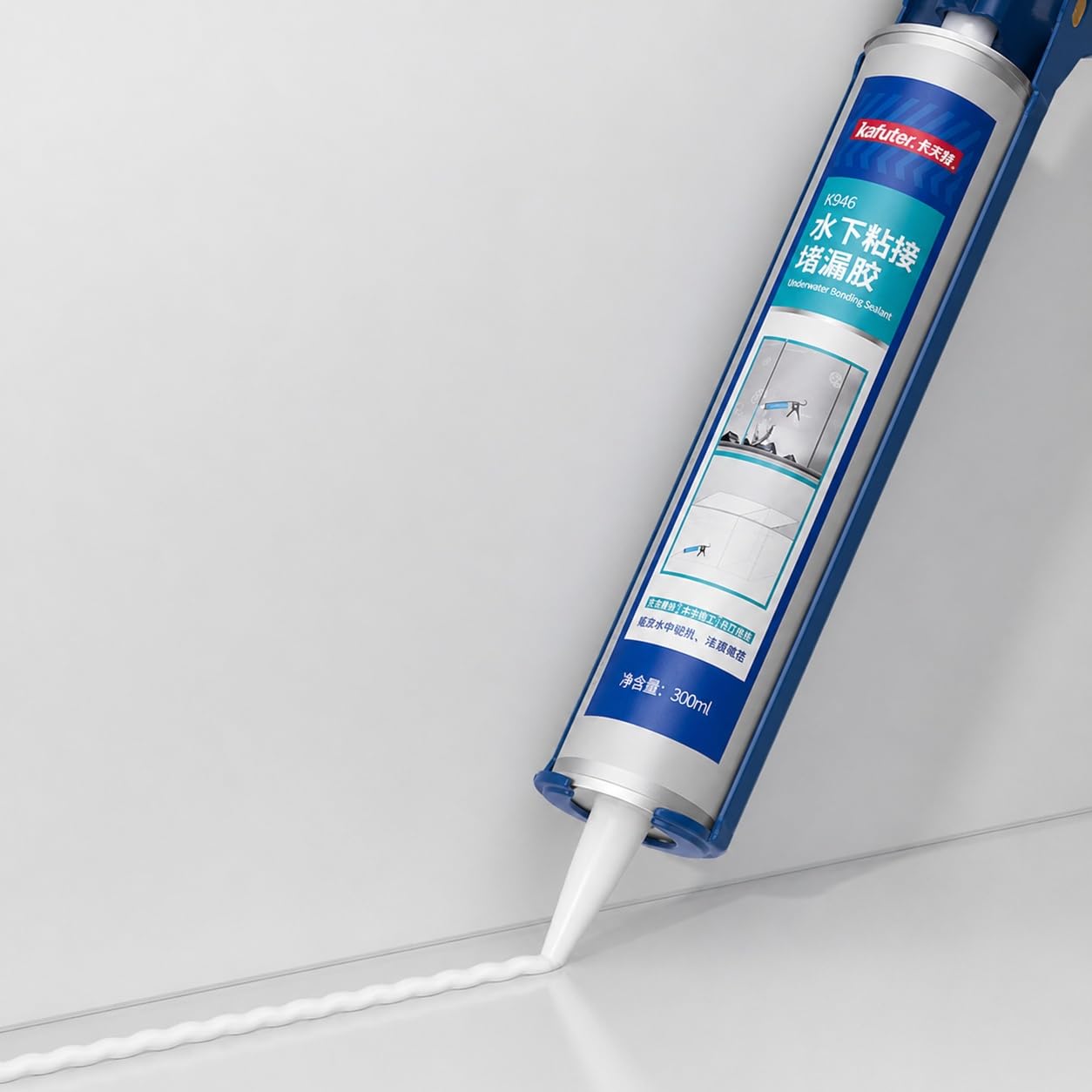 VIDOO Kafuter K-946 Dichtungskleber Feuchtigkeitsaktivierter Bad-Dichtstoff Weiß Schimmelschutz-Fugenpaste Dichtungskleber für Sanitärablauf Küchen-Steinspüle-Verbindungsmasse, 300ml