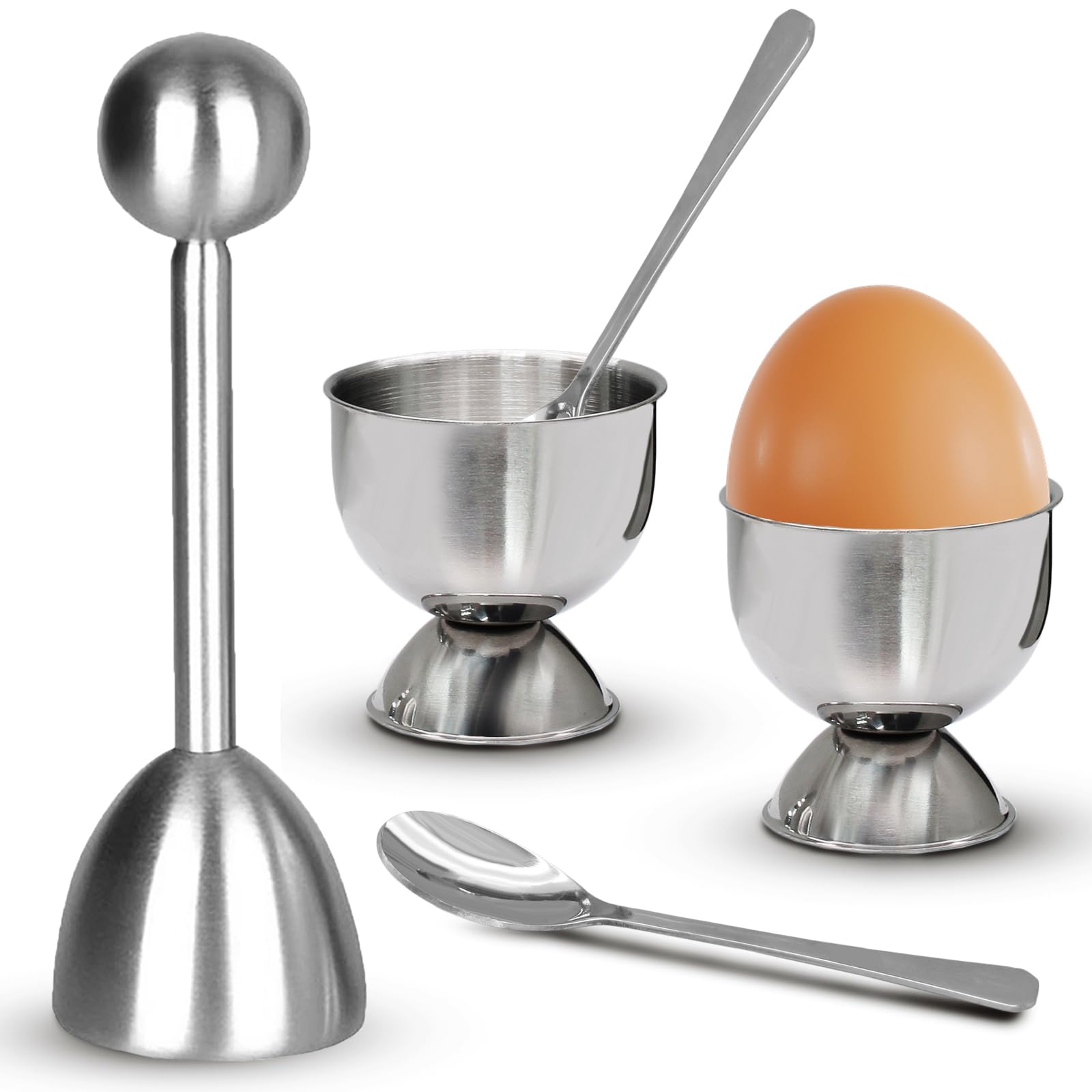 egg cups amp cracker set of 5 1 stainless steel egg topper cutter - 2 egg holders for soft boiled eggs - 2 egg spoons for boiled eggs
