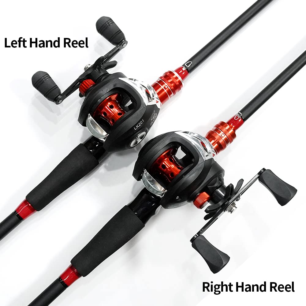 Kilitn Combo de caña de Pescar y Carrete, Carrete de Cebo Combinado de baitcasting, 1,8M 2,1M Varilla de Fibra de Carbono Envuelta en Fibra de Vidrio Duradera de 2 Piezas con Mango cómodo de EVA