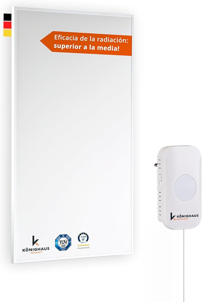 Könighaus Calefacción de Infrarrojos - Wifi - 1200 Vatios - Certificado ✓ Doble Protección contra Sobrecalentamiento ✓ se Calienta en 2-4 Minutos ✓ Montaje en Pared ✓ termostato inteligente cablato