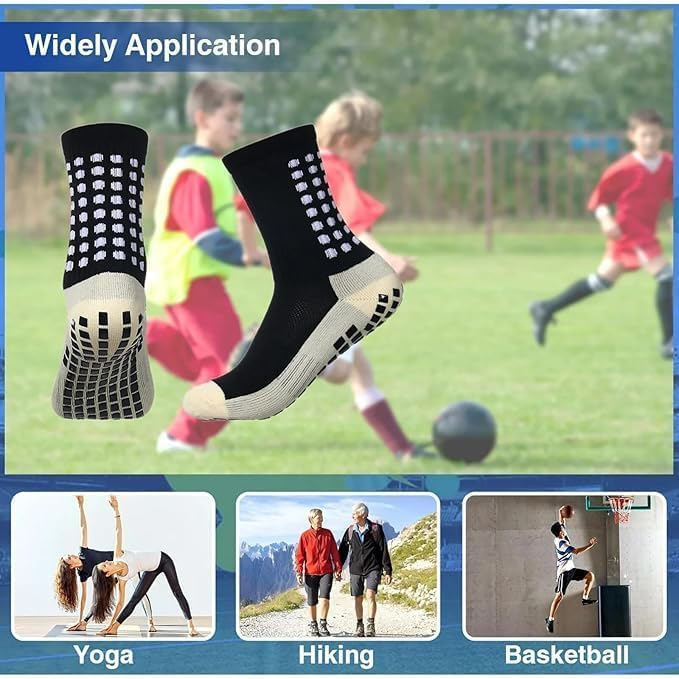 Blue Tick Unisex Non-Slip Grip Football Socks for Men & Women | Breathable Cotton Sports Crew Socks with Cushioning for Soccer, Gym & Yoga (1 Pair) 1