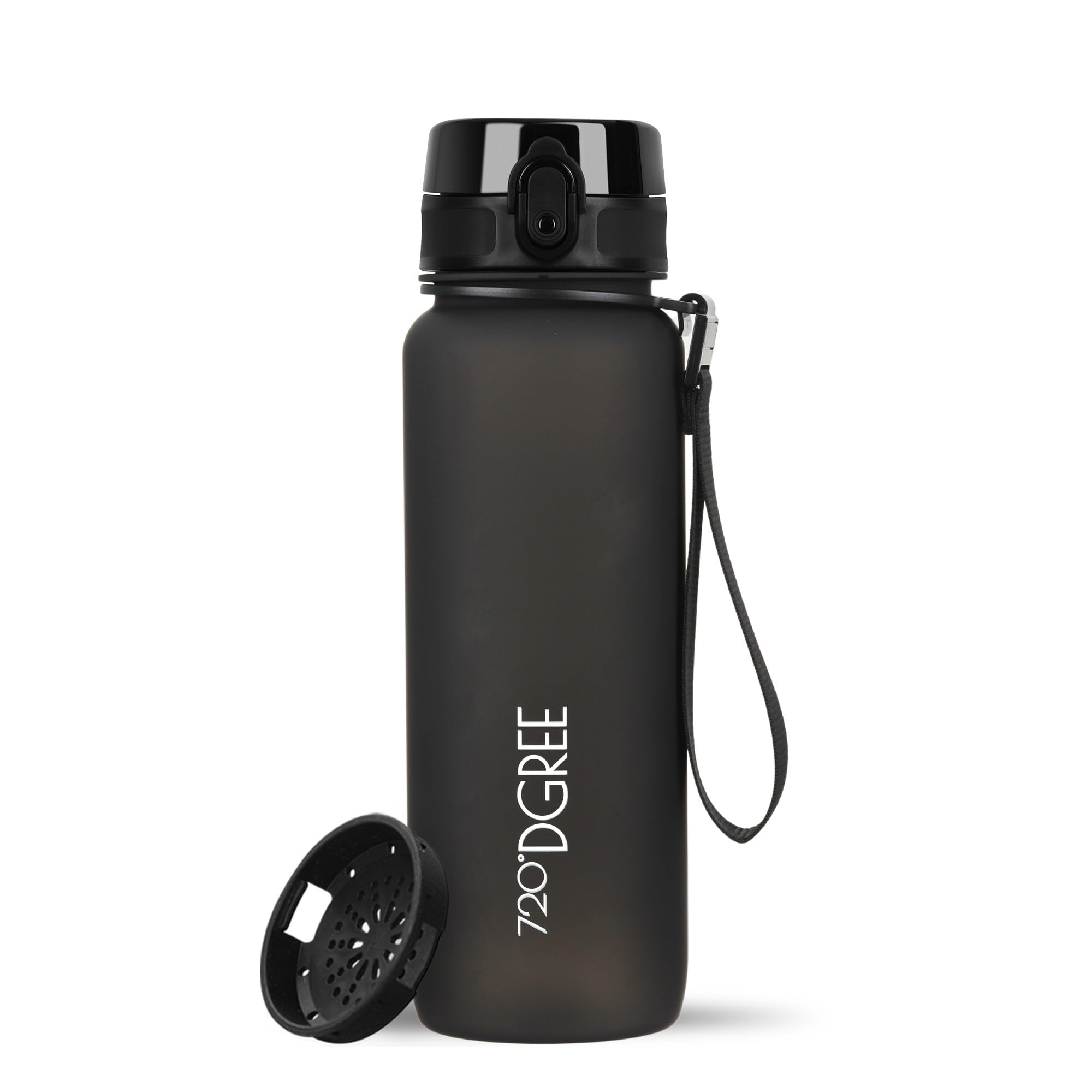 720°Dgree Black Uberbottle 750 Ml Water Bottle Removable Loop + Motivational Scale, Strainer - Leak-Proof, Lightweight, Bpa-Free - Tritan Sports Bottle - Water Bottle For Sports, Fitness, Bike, Outdoor