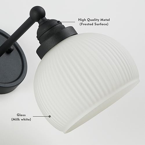 Miniatura 9 de HEQIQEH Lámpara de pared vintage recargable con pilas con control remoto, pantalla de vidrio blanco acanalado regulable para montaje en pared para