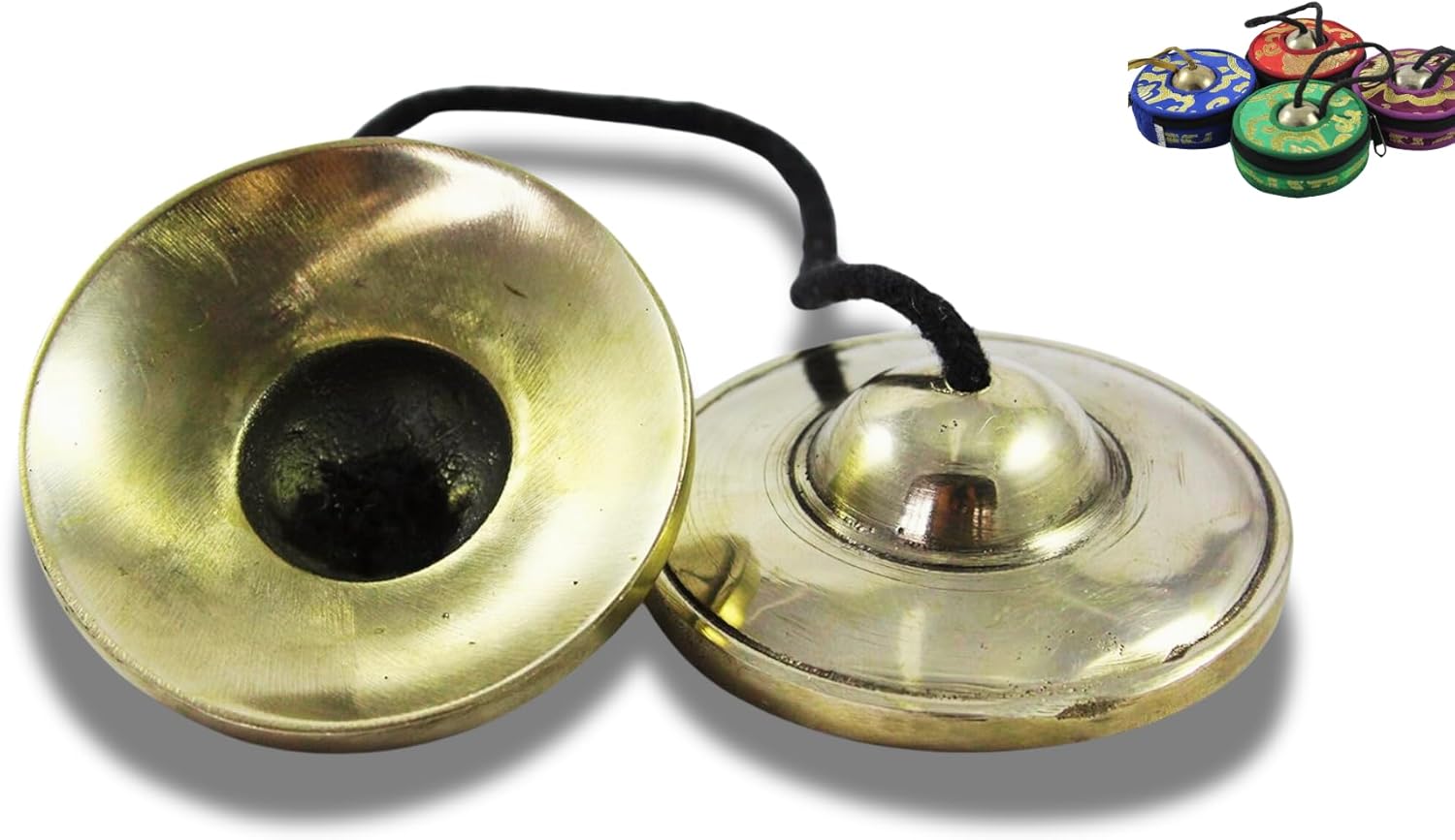 NHZ Tingsha Tibetan Meditation Bell/Finger Cymbals with free Silk Case (3.2" Golden Color Plain)