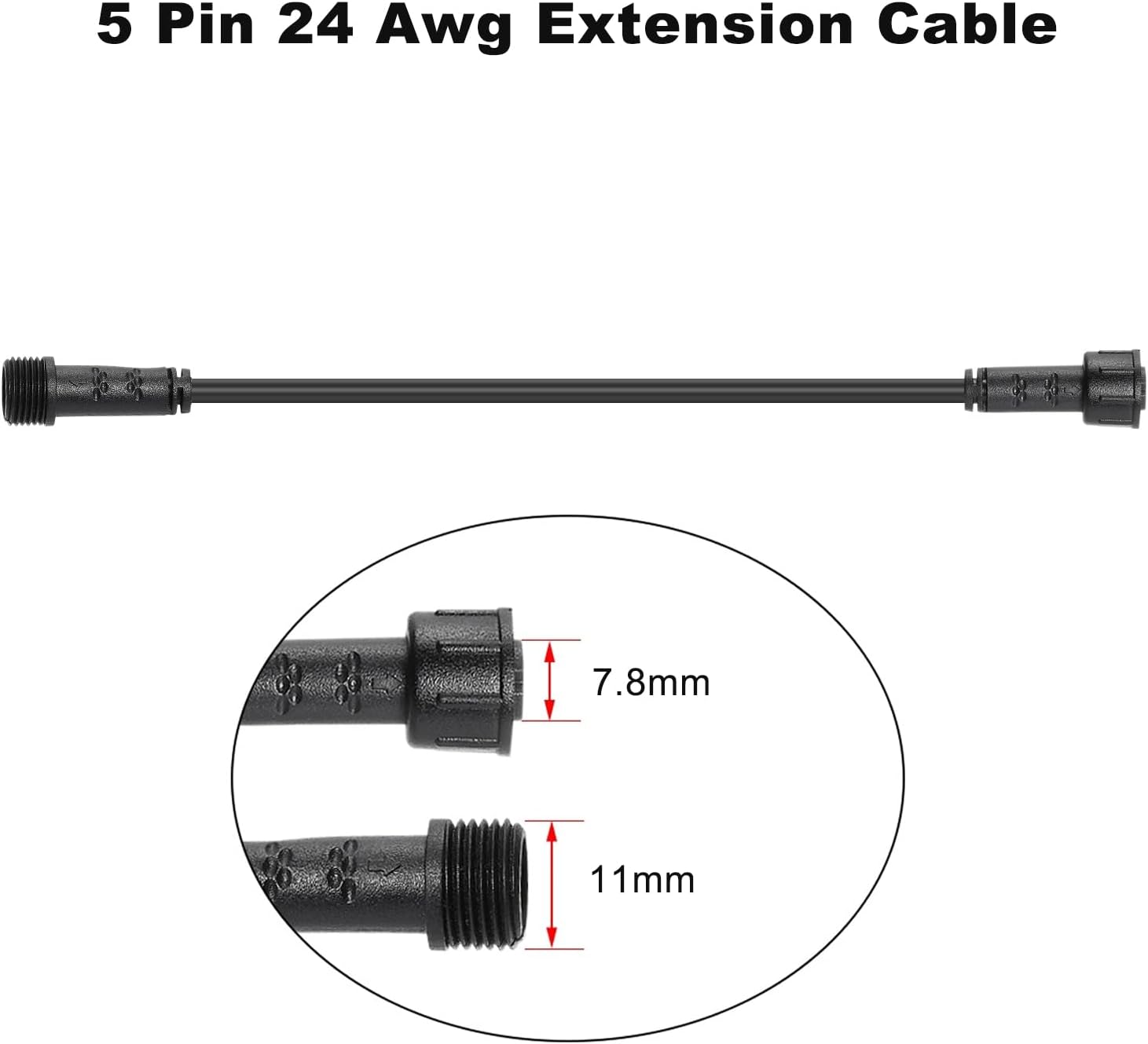 5 Pin Extension Cable for RGBW Deck Lights, 1m 5 Pin Extension Cable, 7.8mm Male and 11mm Female Connectors, 24Awg 5 Pack Extension Cord, Not for Govee Lights