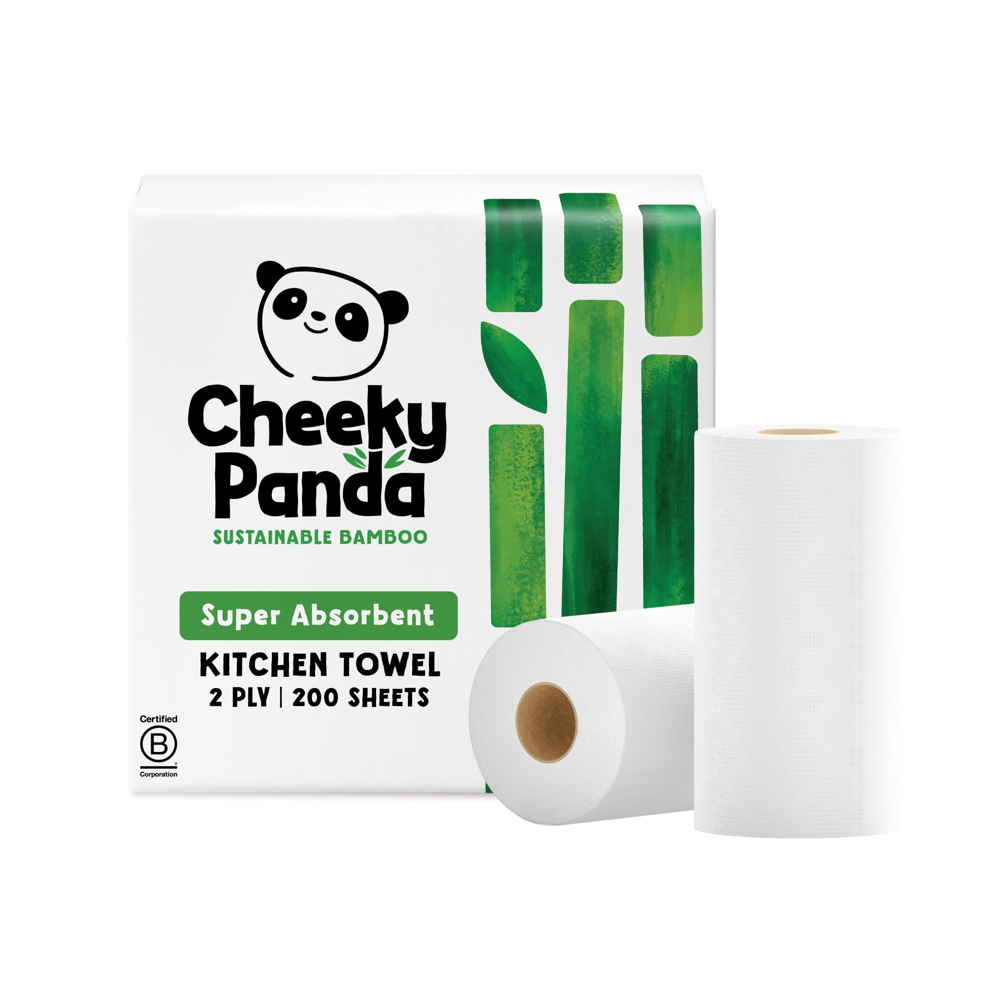 The Cheeky Panda Bamboo Kitchen Roll | 2 Kitchen Rolls - 200 Super Strong Sheets | Naturally Strong and Absorbent Plastic Free Kitchen Paper Towels