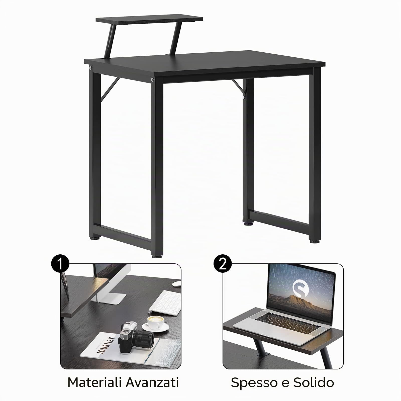 Sogesfurniture Scrivania Compatta per Computer PC Laptop 80x40 cm, Postazione di Lavoro Ufficio, Tavolo Riunioni, Nero BHEU-JK80-BK