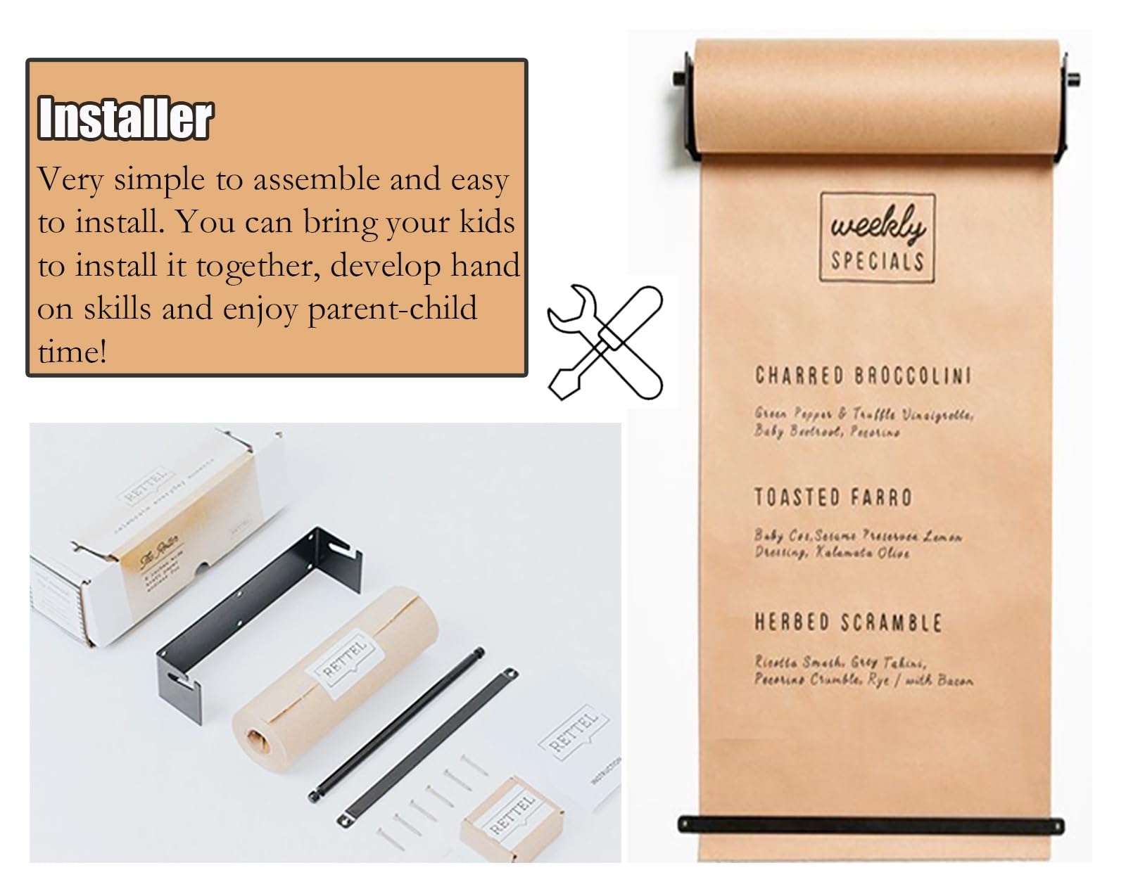 Distributeur Papier Kraft Mural 127 67 97 37 Cm, Coupe-Rouleau De Papier pour Cuisine/Salle Bricolage, Rouleau Papier Kraft avec Barre(37cm/14.6in)