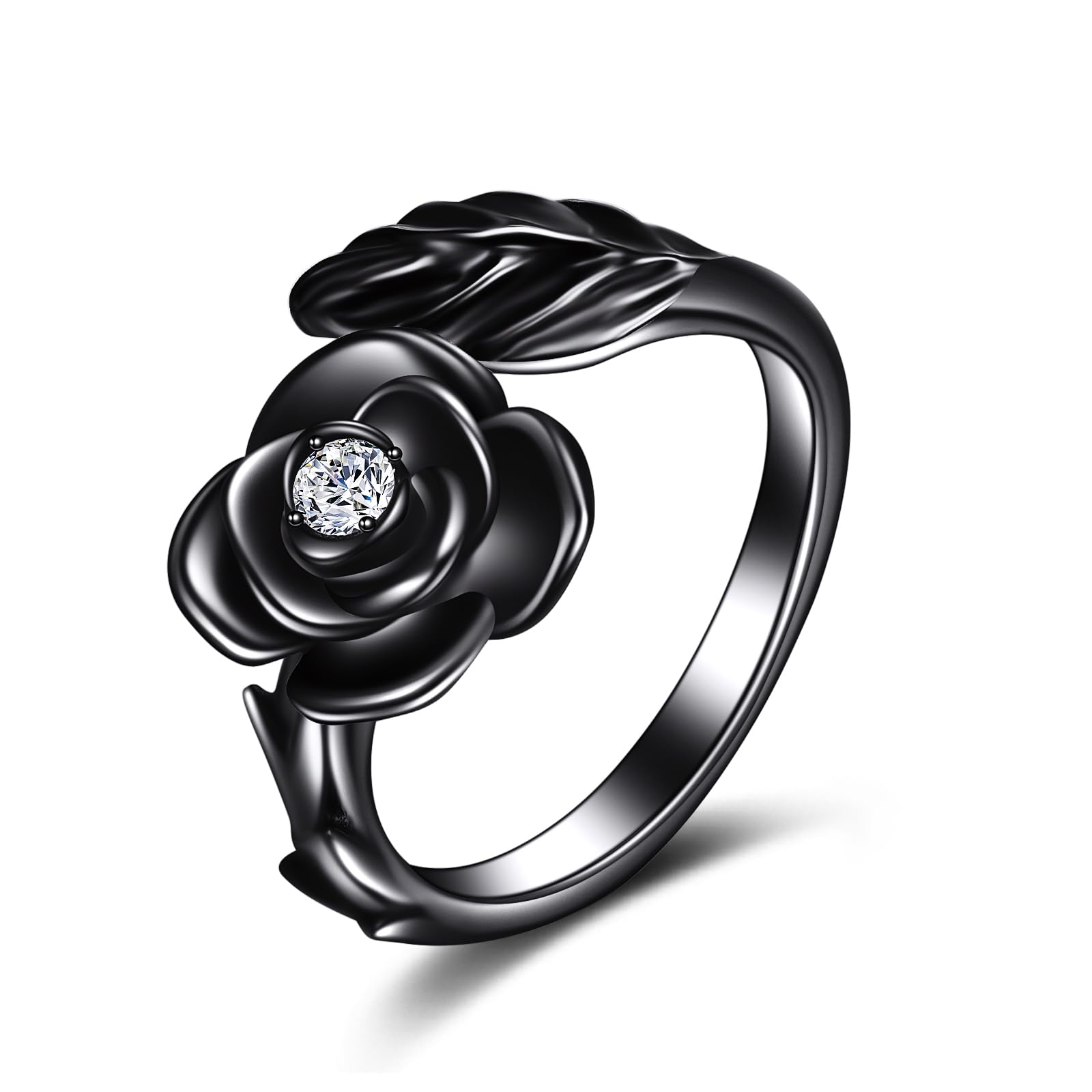 Anello a forma di fiore di rosa, per donna, in argento Sterling 925, con pistola placcata in nero, per mamma e moglie, Normal, Argento sterling, Nessuna pietra preziosa