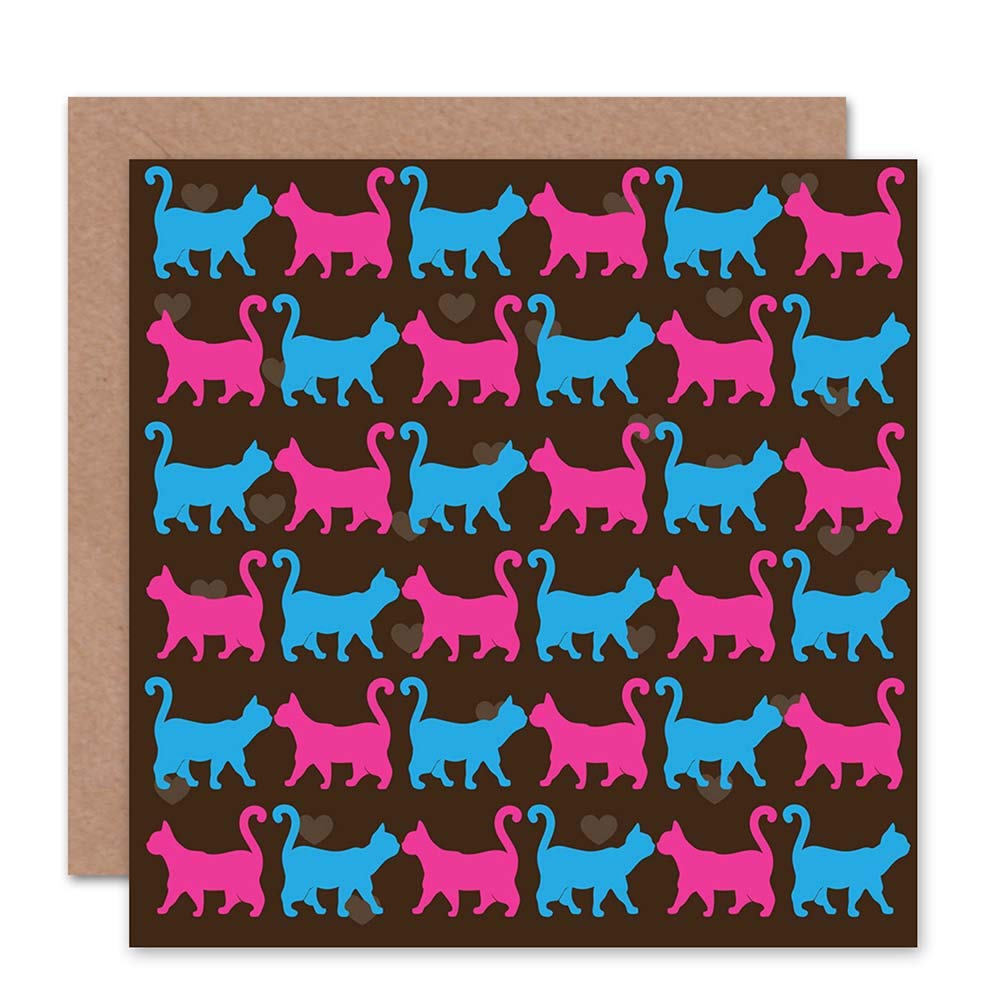 Cats Boy Girl Love Valentines Pattern Blank Greeting Card With Envelope