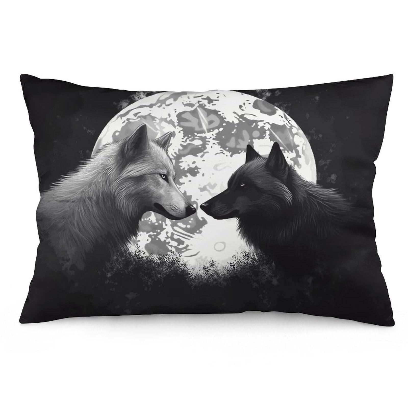 Wolves Love Under The Moon Wild Animal Throw Pillow Covers with Silent Zipper Polyester Pillow Protectors Removable Pillow Cases Soft Pillowcase Cozy Pillow Sham Cushion Cover for Sofa Car Bed 20"x30"