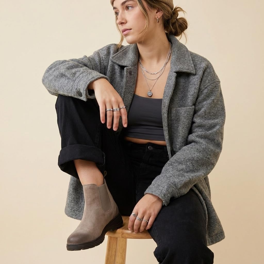 CUSHIONAIRE Britain-L Womens Chelsea Boots, Genuine Suede Ankle Boots for Women with Cushioned Insole and Lug Sole
