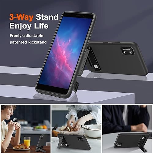 Miniatura 3 de Funda para Alcatel TCL 30T 30T 30 T T603DL Funda de teléfono con protector de pantalla de vidrio, 3 formas de soporte Soporte de metal Soporte