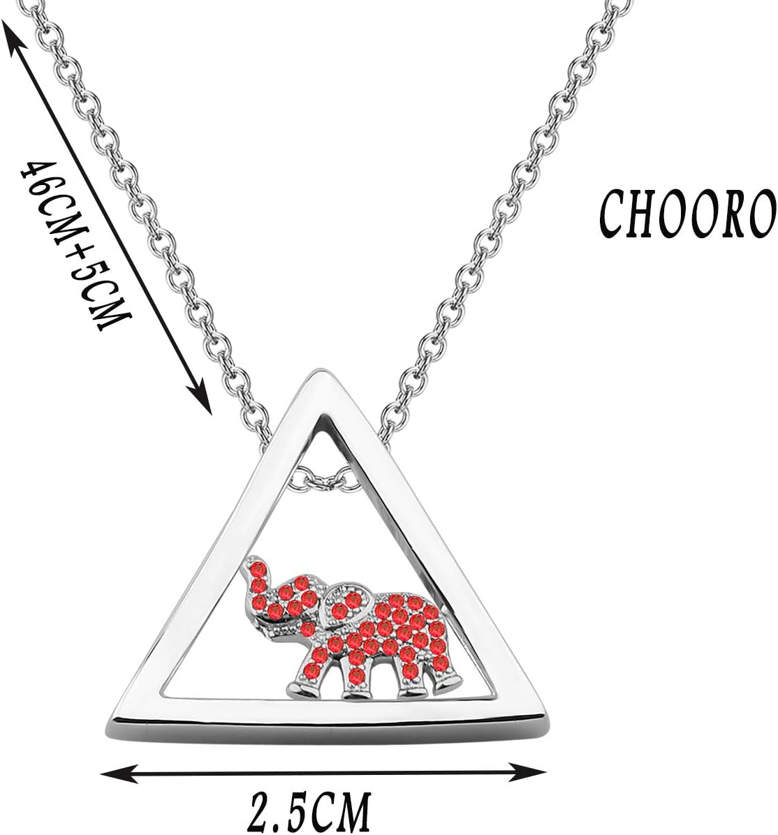 CHOORO Triangle Rhinestone Red Elephant Charm Necklace Gift Greek Sorority Gift(Triangle Elephant-N) - Image 2