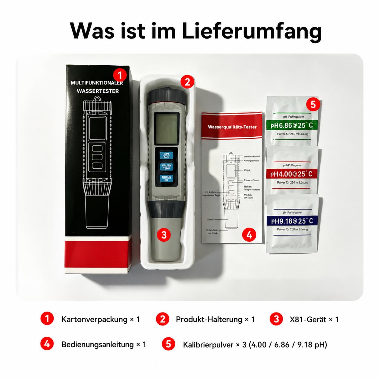 8-in-1 PH Messgerät Wasser, Pool Chlor Messgerät, Digitaler Wasserqualität Tester für pH, TDS, EC, Salzgehalt, S.G., Chlor, ORP und Temperatur, für Schwimmbad, Aquarium, Whirlpool, Trinkwasser