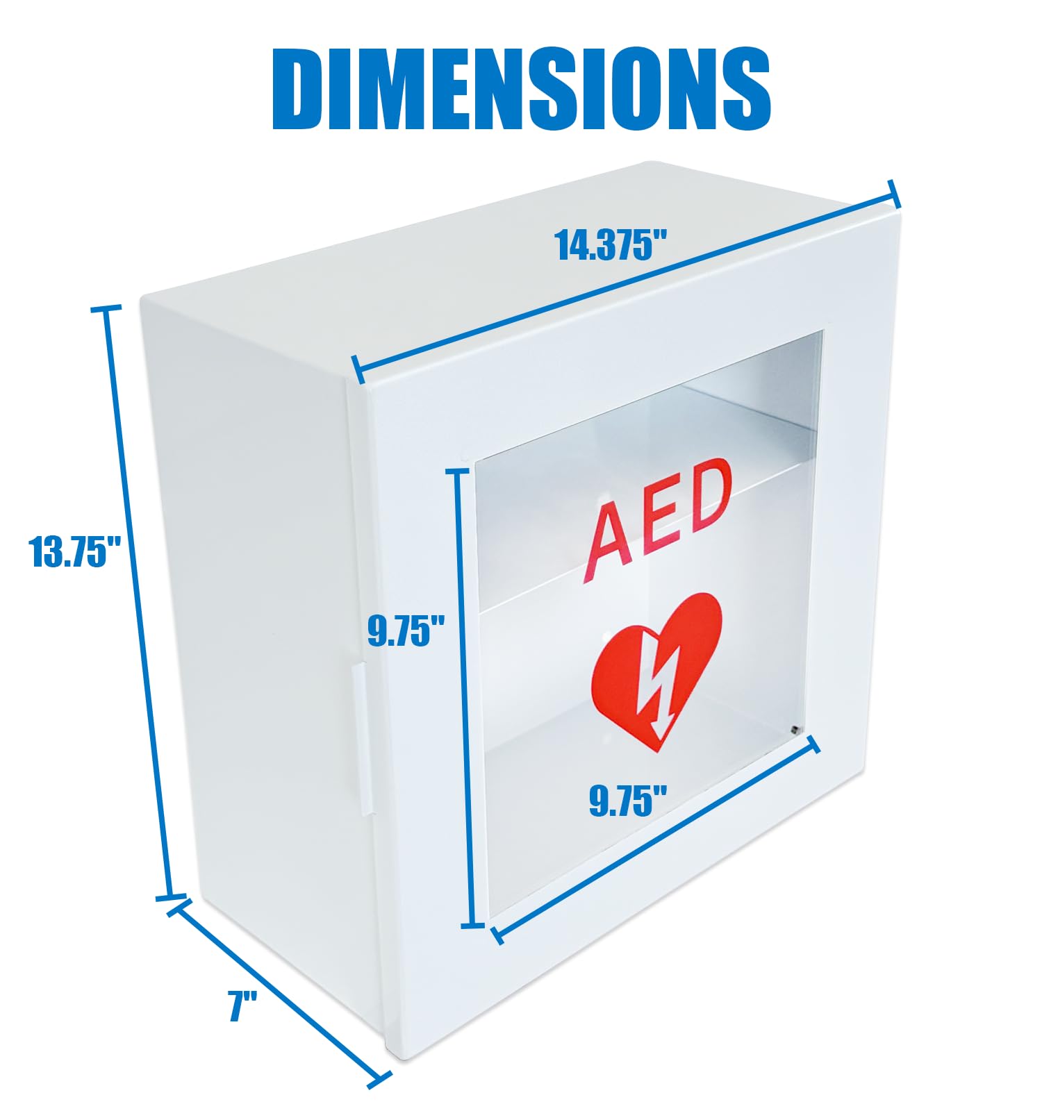 Wandmontierter AED Schrank mit klarem Sichtfenster | AED Defibrillatorschrank aus Stahl, ohne Alarmierung für Büros, Schulen, Fitnessstudios und öffentliche Räume, Weiß