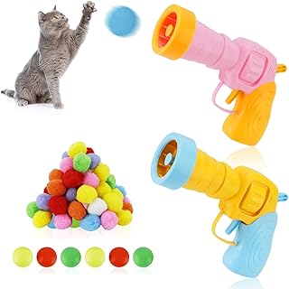 Cat Toys for Indoor Cats, Interactive Cat Ball Toy Set, 2 Launchers with 100 Pom Pom Balls& 6 Ping-Pong Balls Kitten Toys, Colorful Fetch Ball for Chasing Hunting Exercising Training dadop