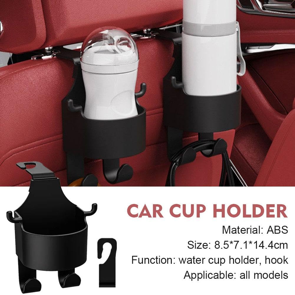 Set 2 Ganci Multifunzionali Per Sedile Posteriore Auto Con Portabicchiere E Supporto Telefono, Organizer Appendiabiti, Universale, Nero - 2