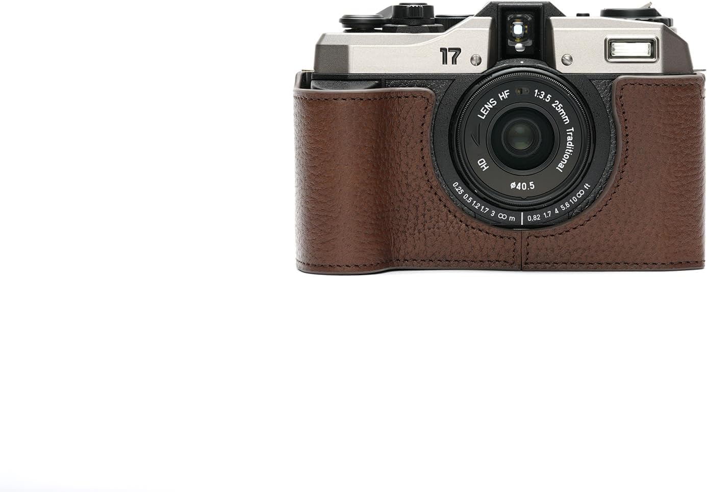 Handmade Genuine Real Leather Half Camera Case Bag Cover for Pentax 17 Coffee Color