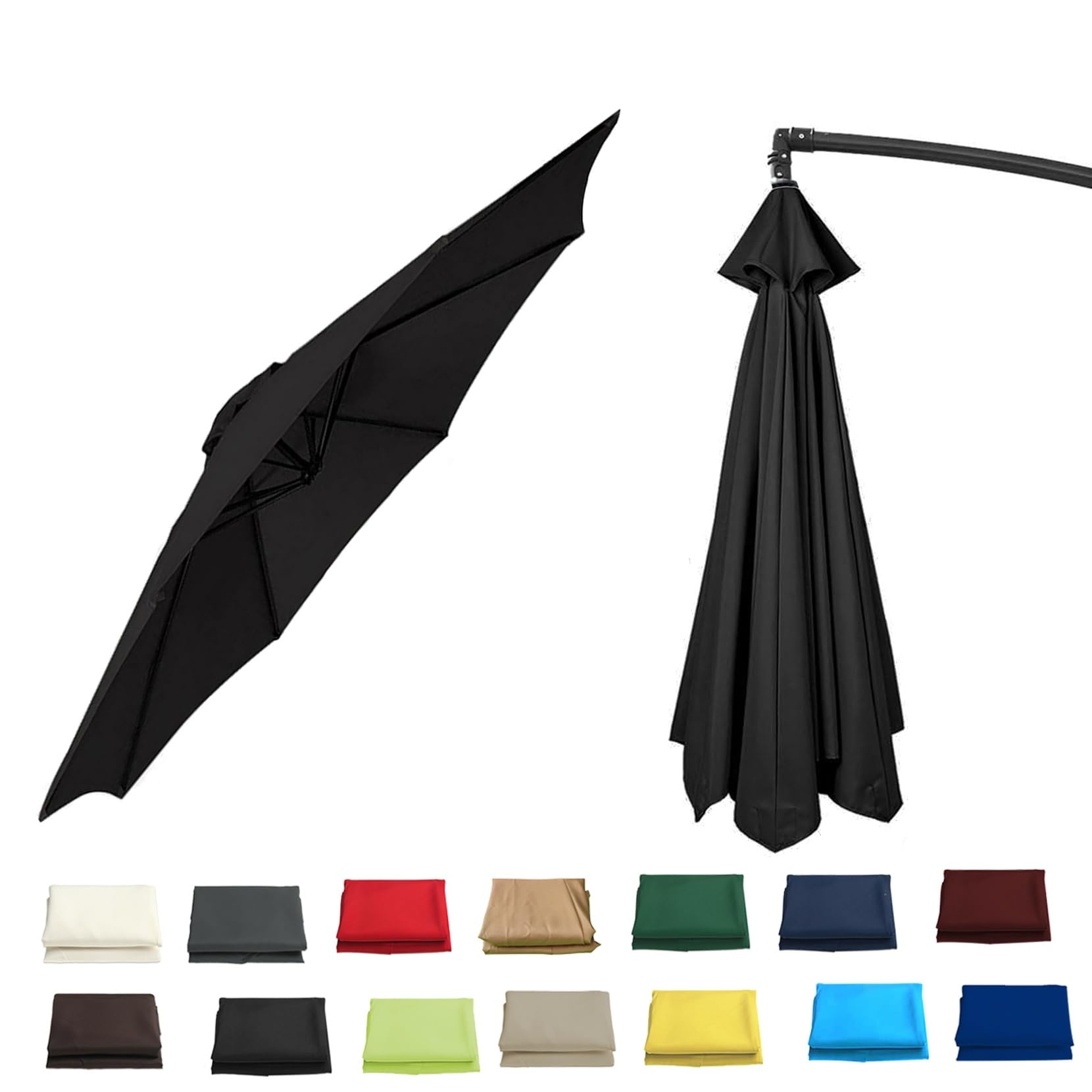 GZDXBF Outdoor Replacement Canopy Top 6/8 Ribs, 400cm Sun Umbrella Replacement Cloth, Replacement Parasol Cover(Black,8 RIBS: 350CM/11.5FT)