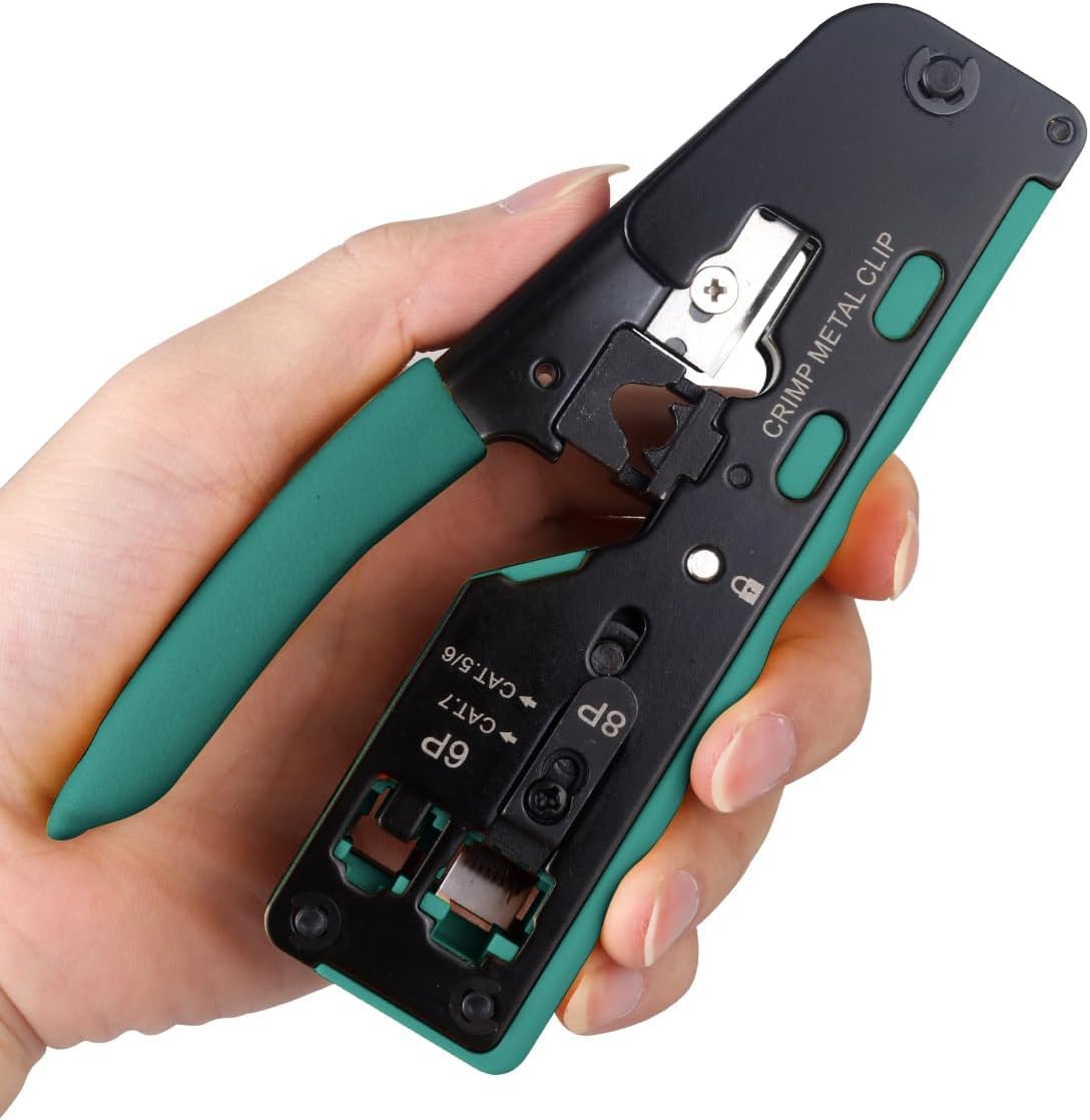 Scalebee RJ45 Crimping Tool Ethernet Crimp Tool, CAT5 Cat5e Cat6 Cat7 Crimper Stripper Cutter All-in-One Tool with Blades (Green) (Cat7 Pass Through) (B0D1R9KY1F) Amazon Price History, Amazon Price Tracker