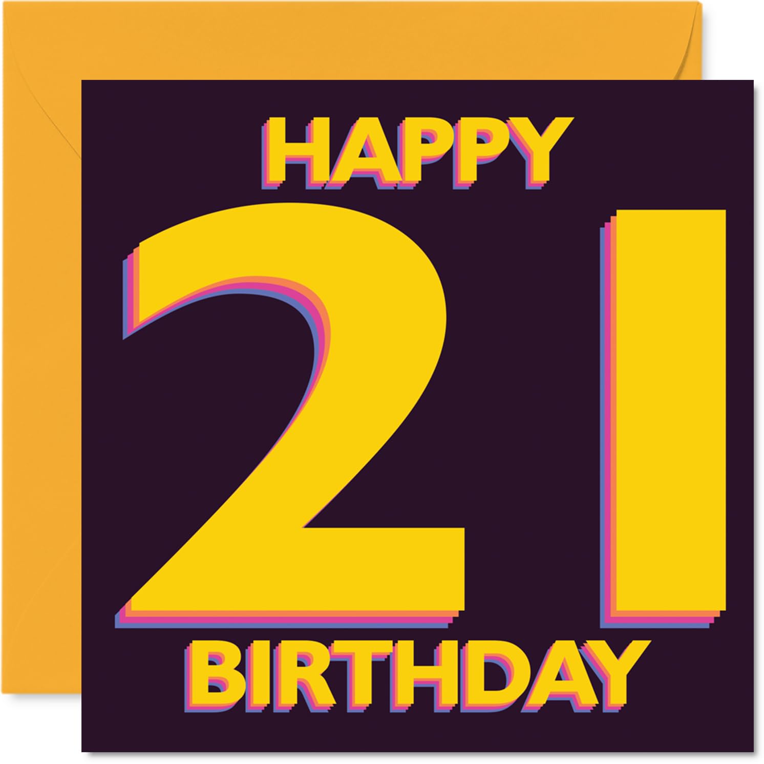 Playful 21st Birthday Card - Cheers to Turning 21 - Bold Yellow and Purple Design Bursting with Festive Energy - 145mm Square, Envelope Included
