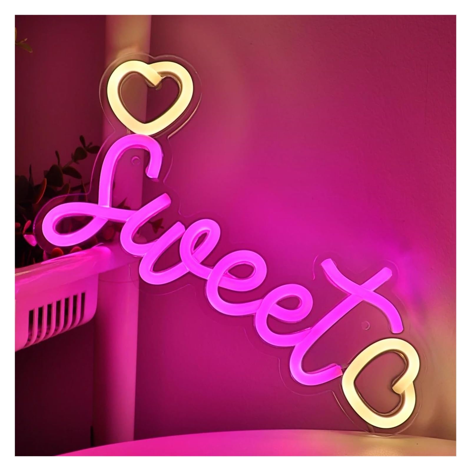 Decoración Lámparas Lindo Dulce Rosa Con Doble Corazón Luz De Letrero De Neón Para Sala De Fiesta Pub Club Galería Estudio Decoración De Pared 28.2cm×15cm