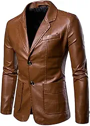 2023 Spring Autumn Fashion New Men's Lapel Leather Dress Suit Coat Male Business Casual Pu Blazers Jacket