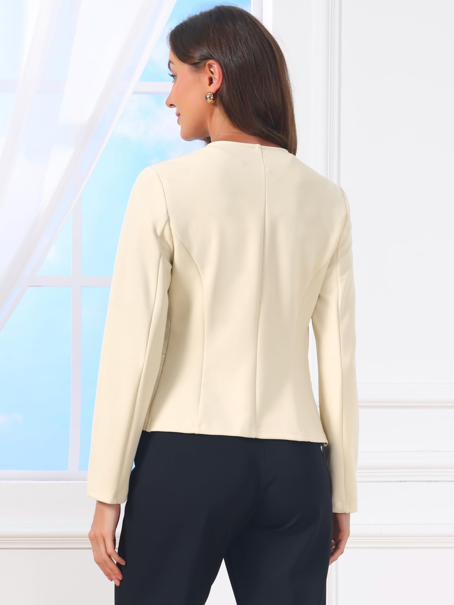 Allegra K Blazer décontracté à manches longues ouvert sur le devant sans col avec poches pour femme