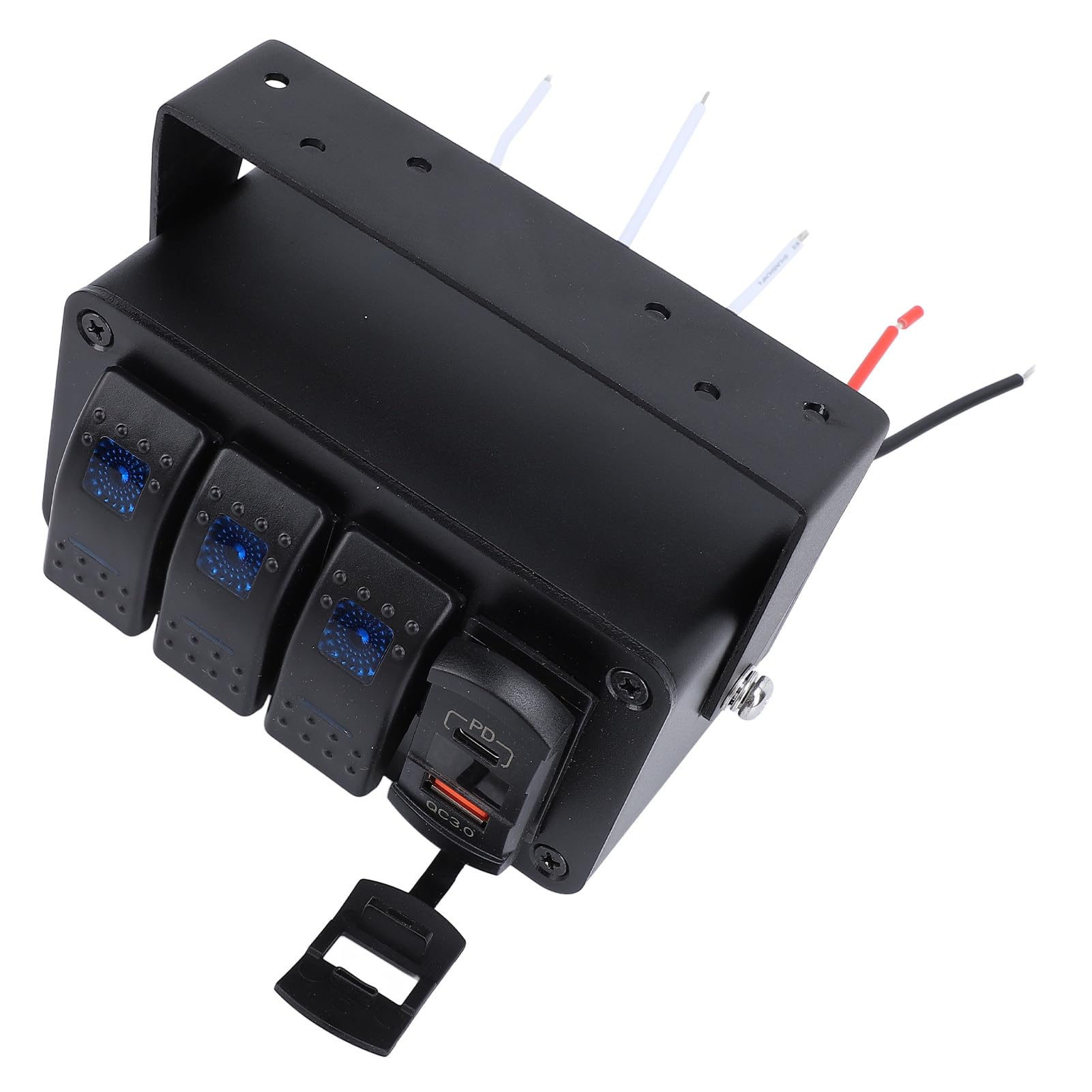 Dilwe Panel Przełączników Kołyskowych 3-krotny, Wodoodporny Panel Przełączników Kołyskowych ze Stopu Aluminium 12 V 24 V z Woltomierzem USB PD Typu C QC3.0, Wstępnie Okablowany 20 A WŁ. WYŁ. dla