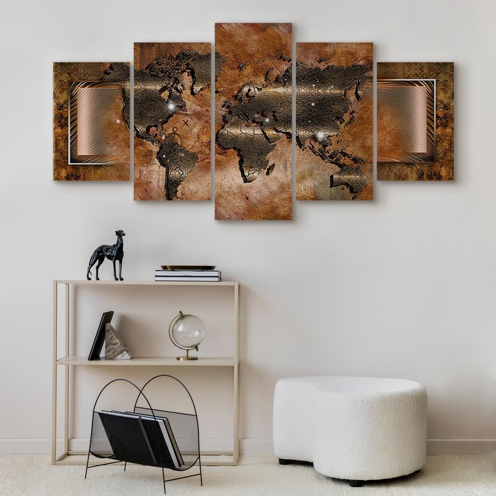 B&D XXL - Quadro 225x112 cm 5 Pezzi - Stampa su Tela Canvas con Struttura - Quadri Componibili Moderni Soggiorno Grandi - Murale Arte Decorazioni da Parete Decori - Astratto mappamondo 020101-247