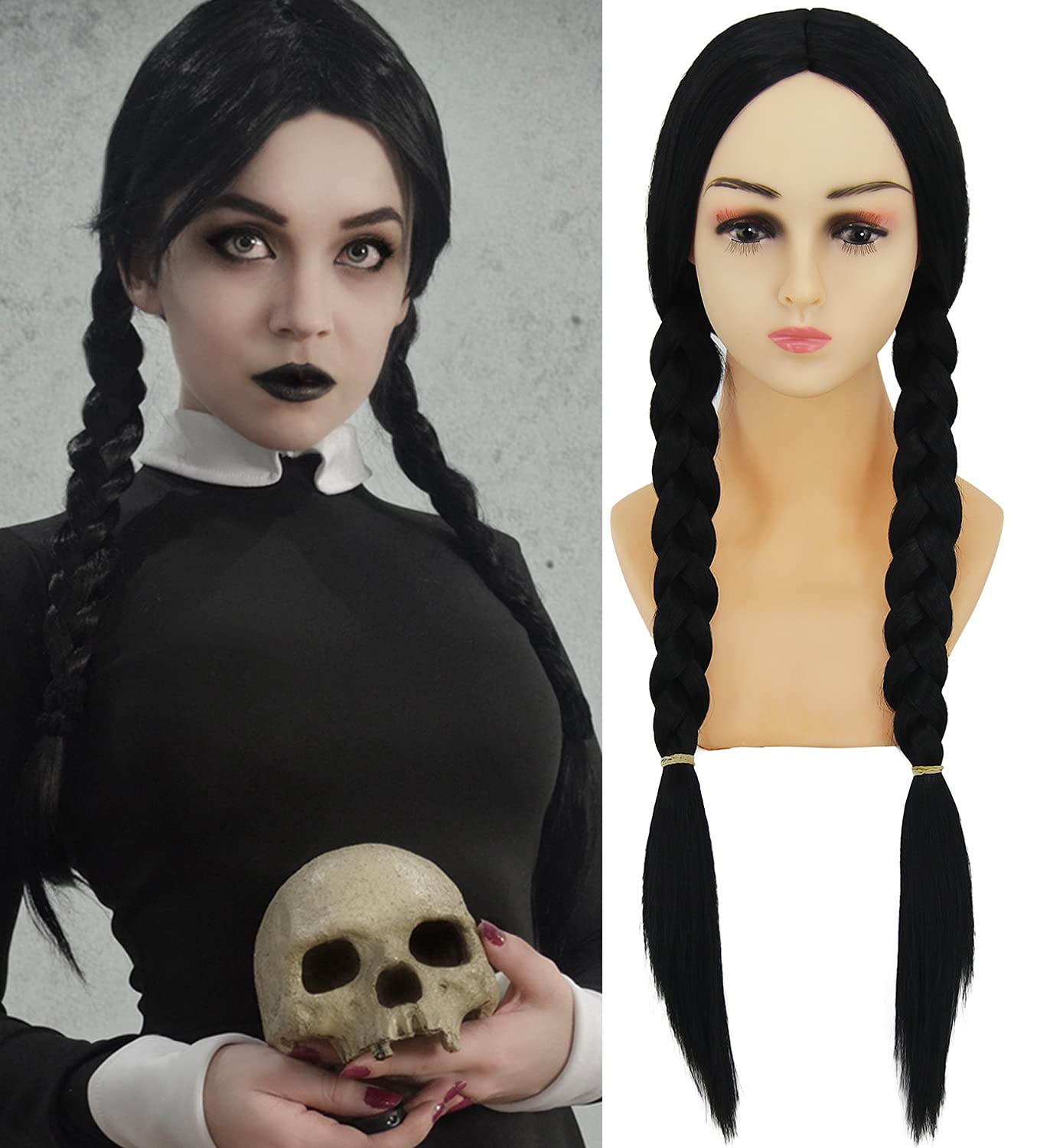 shecoolBlack Braided Wigs for Costume Girls Women Gothic Black Braids Wigs for Costume Party SL008BK