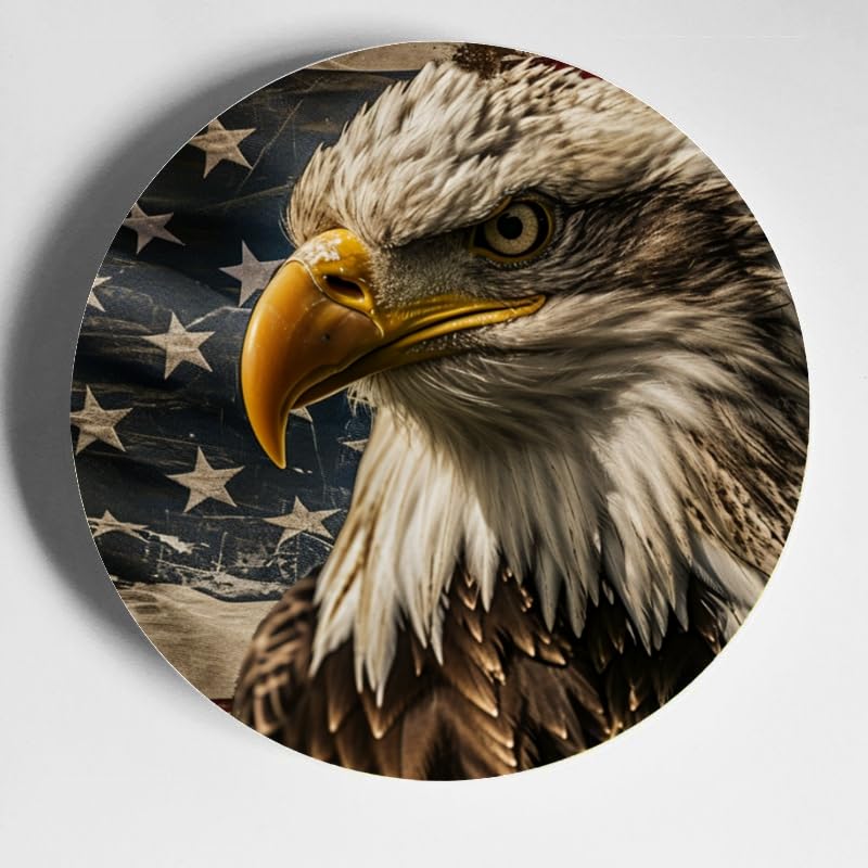 DNOVING Decorative Ceramic Plates 10'' with Display Stand American Eagle Biker Perfect for Wall Hanging Home and Office Decor DP-593862754