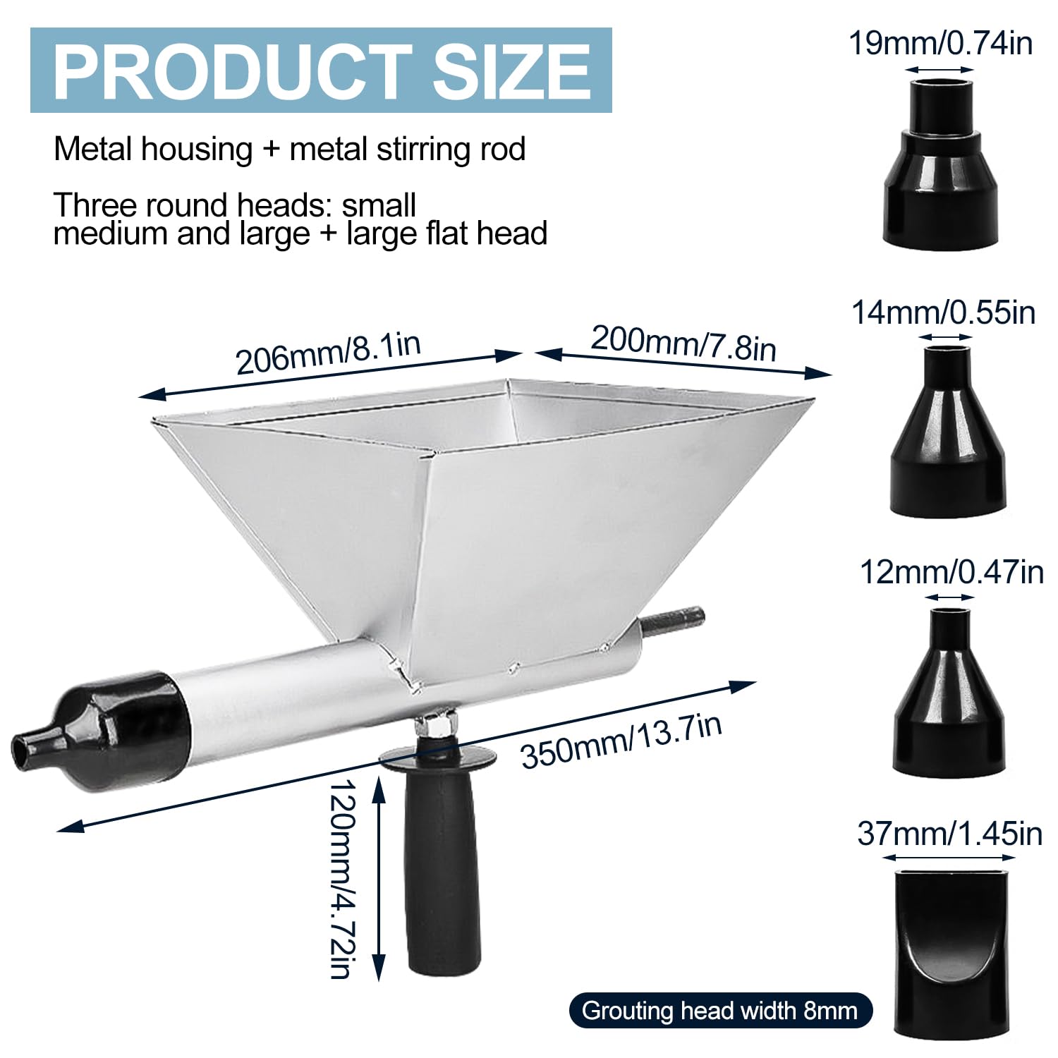 Pistolet Joint Électrique Portable avec 4 Embouts, Pistolet Ciment Électrique, Sans Perceuse Électrique, Jointoyeuse pour le Jointoiement de Mortier de Murs en Pierre et de Sols