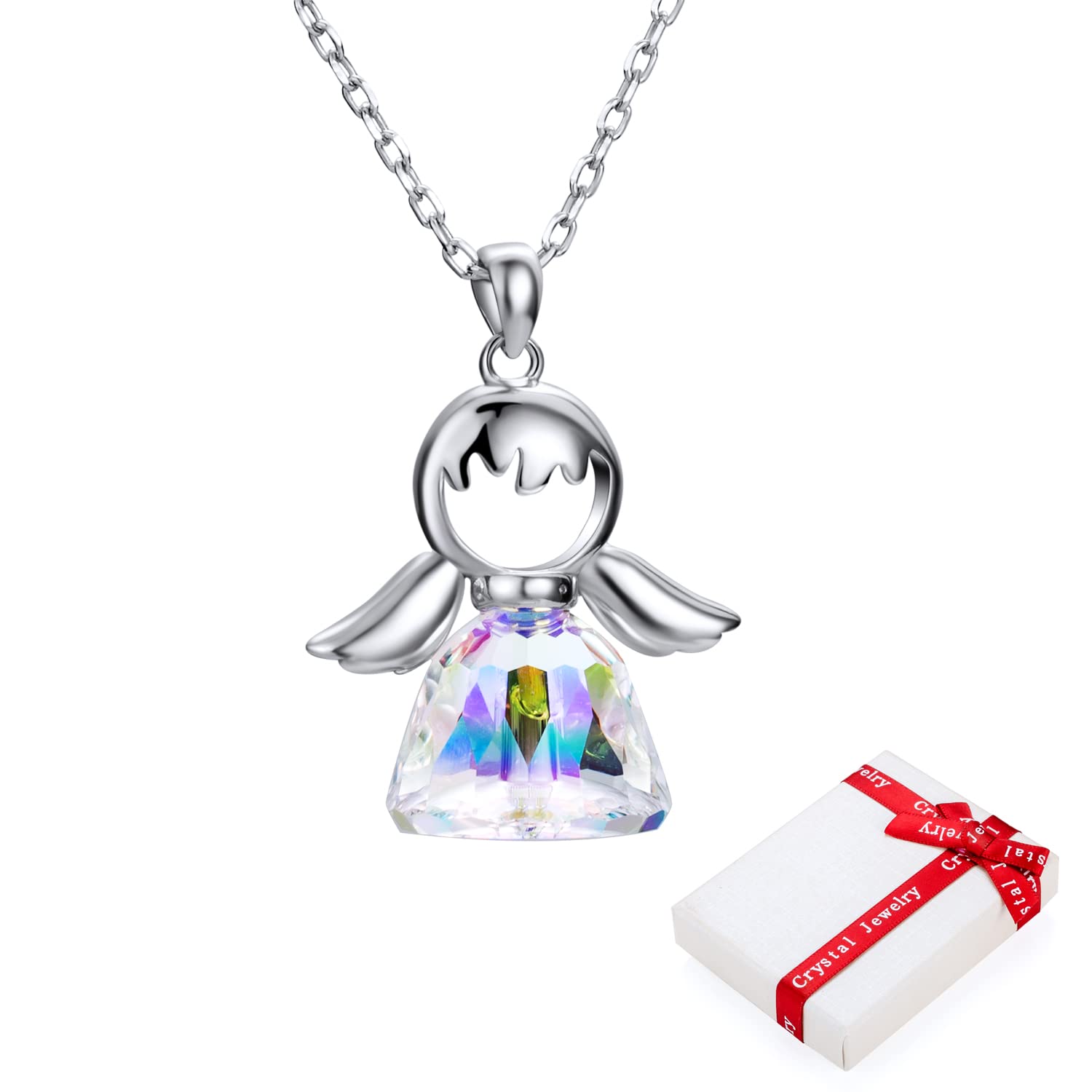 Collana in argento 925 con ciondolo a forma di angelo per donne,collana di angeli custodi con cristalli scintillanti, gioielli dell'amicizia per bambini ragazze donna regalo per il battesimo comunione