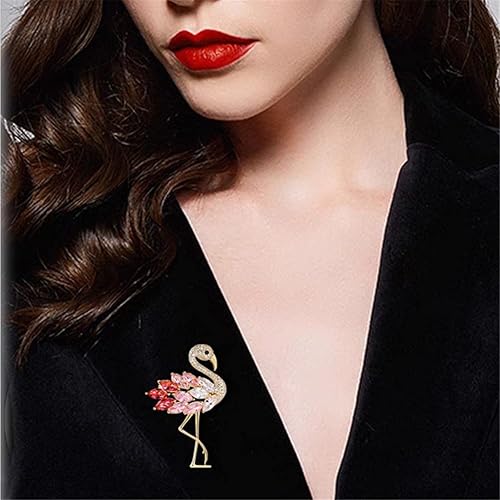 Miniatura 5 de Broche de flamencos con diseño de animales salvajes, broche de solapa para mujer, con diamantes de imitación esmaltados, broche de pájaro esmaltado