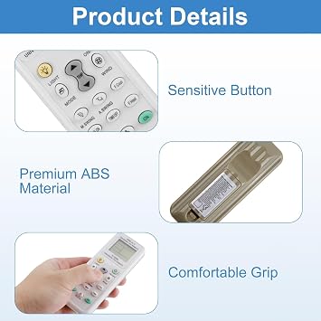 Universal Air Conditioner Remote Control with LED Display – 1000 in 1 A/C Controller Replacement Compatible with LG Gree Midea Toshiba Samsung Haier Panasonic Daikin Hitachi Sharp Bosch and More