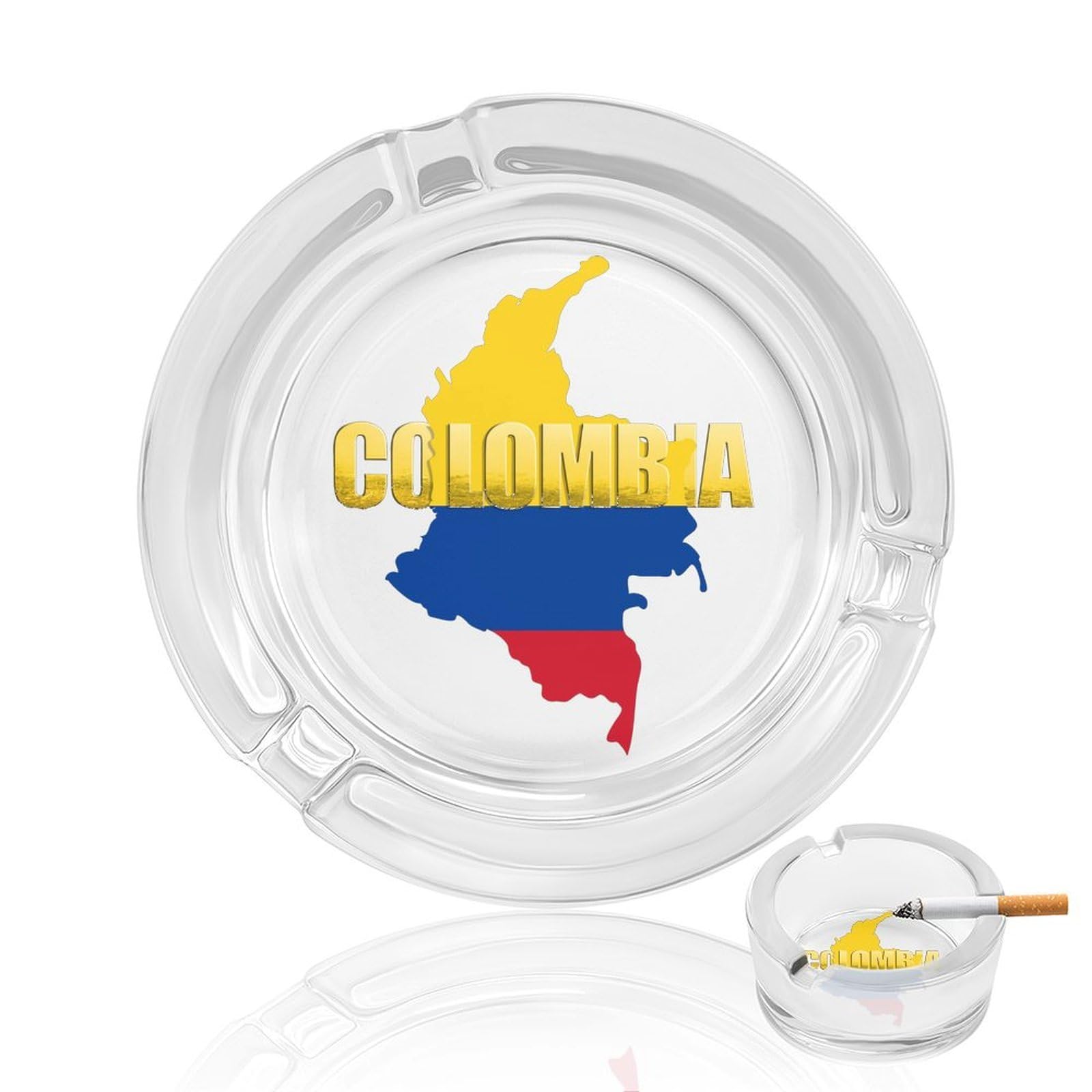 Colombia Flag Map Ashtray Portable Round Glass Outdoor Ash Tray for Home Office Garden Pub