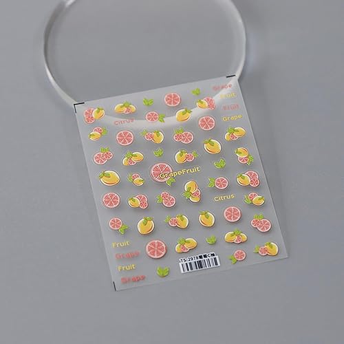 Miniatura 7 de Calcomanías de arte de uñas estereoscópicas 5D en relieve, calcomanías de uñas de verano, diseño de pomelo, calcomanías de uñas de frutas acrílicas